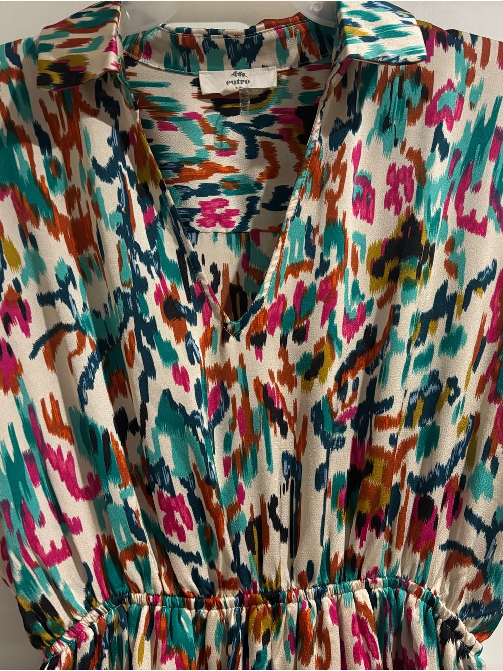 entro Cream Maxi Dress with Multicolor Print (Teal, Pink, Mustard, Brown, Navy) - Picture 3 of 4